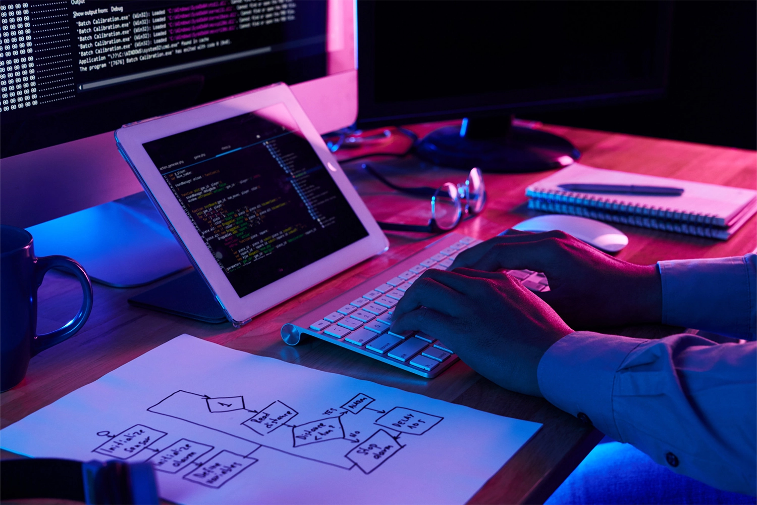 Es zeigt eine Person, die an einem Webdesign arbeitet.